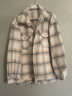 Chocoluxor Cream Plaid Pea Coat with Pastel Accents
